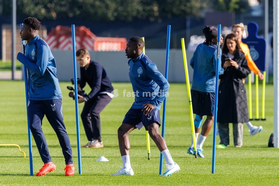 Club's Carlos Forbs pictured in action during a training session of Belgian soccer team Club Brugge KV, Monday 12 October 2026 in Knokke-Heist. Club is preparing for the the UEFA Champions League league phase game against Italian Inter Milan