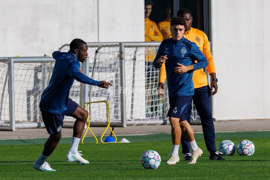 Club's Carlos Forbs pictured in action during a training session of Belgian soccer team Club Brugge KV, Monday 12 October 2026 in Knokke-Heist. Club is preparing for the the UEFA Champions League league phase game against Italian Inter Milan