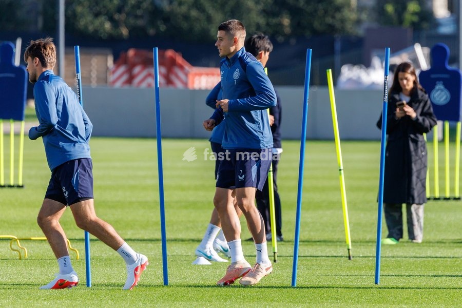 Club's Nicolo Tresoldi pictured in action during a training session of Belgian soccer team Club Brugge KV, Monday 12 October 2026 in Knokke-Heist. Club is preparing for the the UEFA Champions League league phase game against Italian Inter Milan