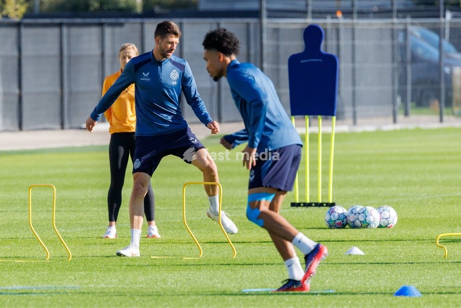 Club's Brandon Mechele pictured in action during a training session of Belgian soccer team Club Brugge KV, Monday 12 October 2026 in Knokke-Heist. Club is preparing for the the UEFA Champions League league phase game against Italian Inter Milan