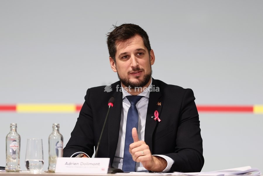 Walloon Minister President Adrien Dolimont pictured during a press conference of the Walloon Government on the budget 2027, Monday 12 October 2026 ,in Jambes, Namur