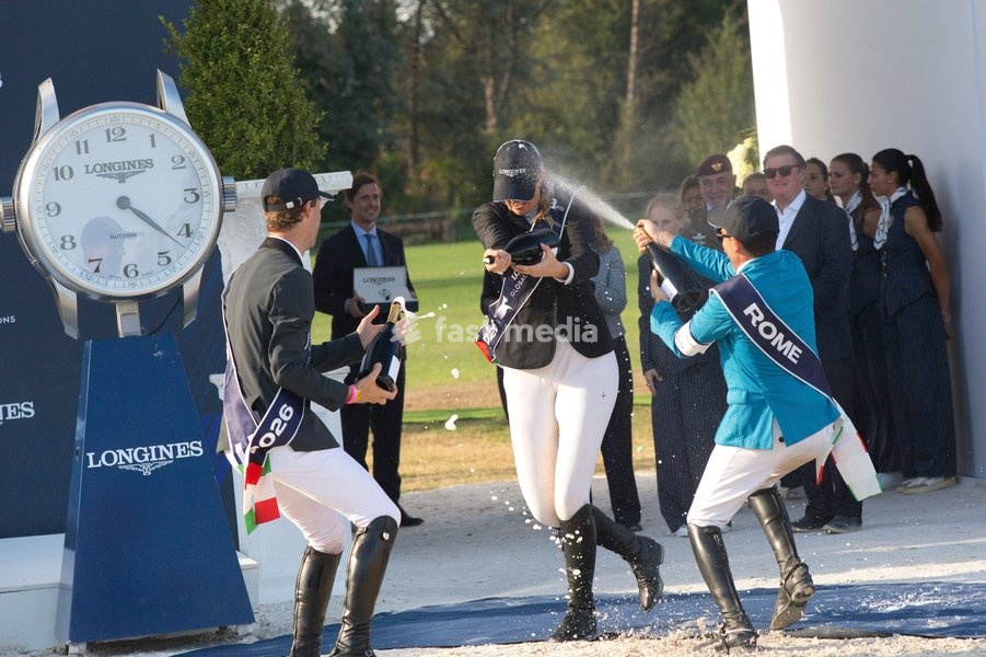 Italy, Rome, 11 October, 2026 - Longines Global Champions Tour Rome. Pietro Giannattasio Military Hippodrome, Pictured : Pieter Devos - Abdel Savod - Lara Tryba Photo
