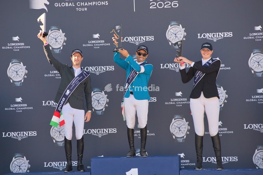 Italy, Rome, 11 October, 2026 - Longines Global Champions Tour Rome. Pietro Giannattasio Military Hippodrome, Pictured : Pieter Devos - Abdel Savod - Lara Tryba Photo