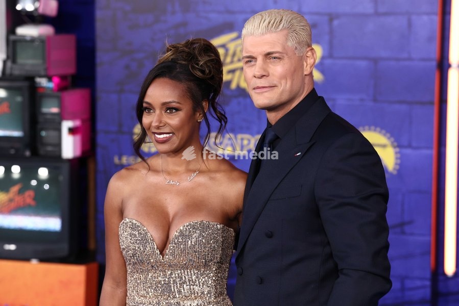 Brandi Rhodes and Cody Rhodes at the World Premiere Of Paramount Pictures' 'Street Fighter' held at the TCL Chinese Theatre IMAX at Ovation Hollywood on October 12, 2026 in Hollywood, Los Angeles, California, United States
