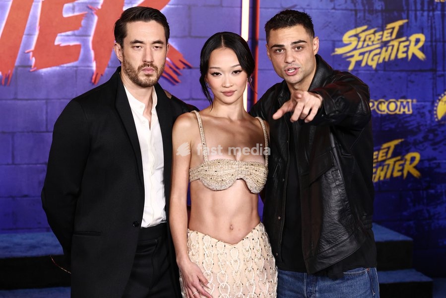 HOLLYWOOD, LOS ANGELES, CALIFORNIA, USA - OCTOBER 12: Andrew Koji, Callina Liang and Noah Centineo arrive at the World Premiere Of Paramount Pictures' 'Street Fighter' held at the TCL Chinese Theatre IMAX at Ovation Hollywood on October 12, 2026 in Hollywood, Los Angeles, California, United States