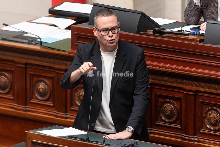 PTB's Raoul Hedebouw pictured during a plenary session of the Chamber at the federal parliament in Brussels., Tuesday 13 October 2026. Today's session was organized for the Prime Minister to deliver his State of the Union speech, but this was cancelled as an agreement on the budget still has to be…