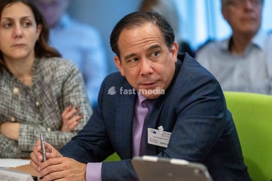 Associated Press Vice President of News Strategy Michael Giarrusso is pictured during a meeting of the News Media Coalition (NMC) on Tuesday 13 October 2026, in Brussels