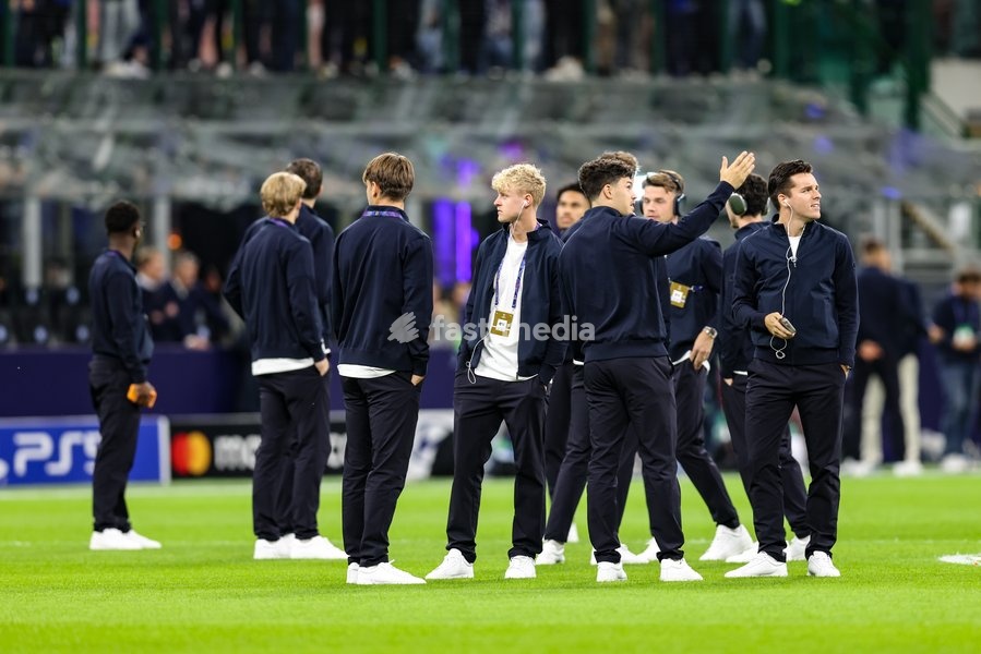 Club's players pictured before a soccer game between Italian Inter Milan and Belgian Club Brugge KV, Tuesday 13 October 2026 in Milan, Italy, on day 2 of the UEFA Champions League league phase