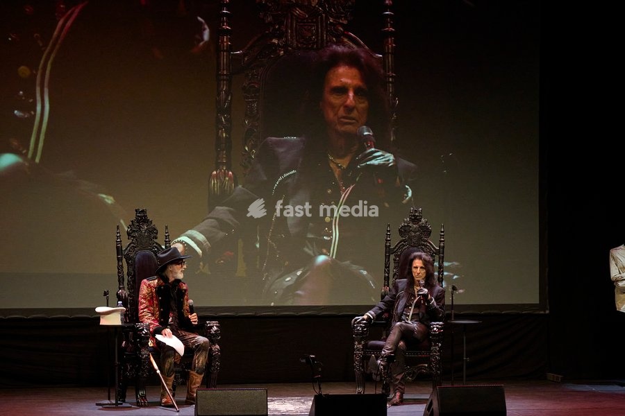 Alice Cooper and Arthur Brown seen on stage at the Alice Cooper - Devil On My Shoulder Book Tour held at the London Palladium London, UK . 13 October, 2026