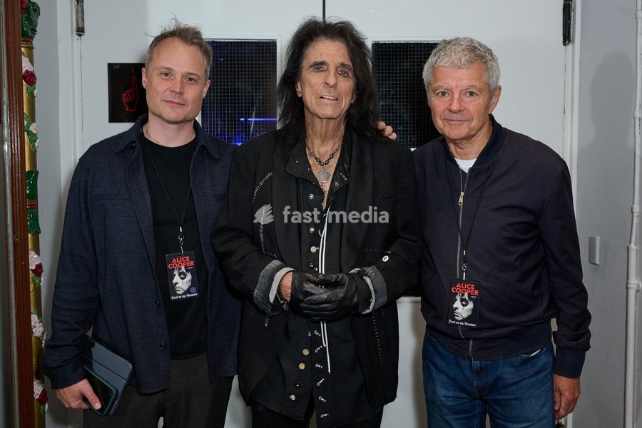 Chris Goodman, Alice Cooper and Alan Edwards seen backstage at the Alice Cooper - Devil On My Shoulder Book Tour held at the London Palladium London, UK . 13 October, 2026