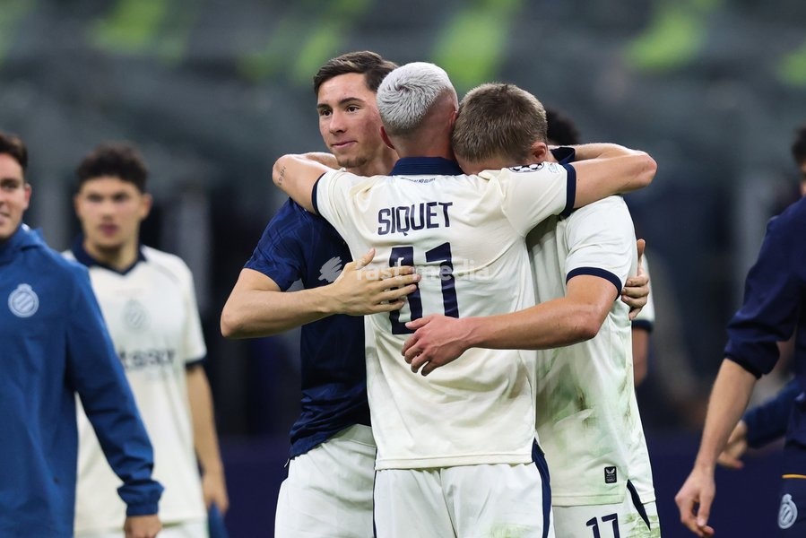 Club's players celebrate after a soccer game between Italian Inter Milan and Belgian Club Brugge KV, Tuesday 13 October 2026 in Milan, Italy, on day 2 of the UEFA Champions League league phase