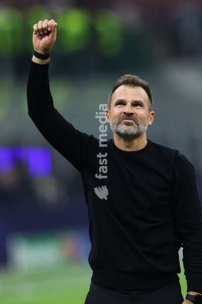 Club's head coach Ivan Leko celebrates after a soccer game between Italian Inter Milan and Belgian Club Brugge KV, Tuesday 13 October 2026 in Milan, Italy, on day 2 of the UEFA Champions League league phase