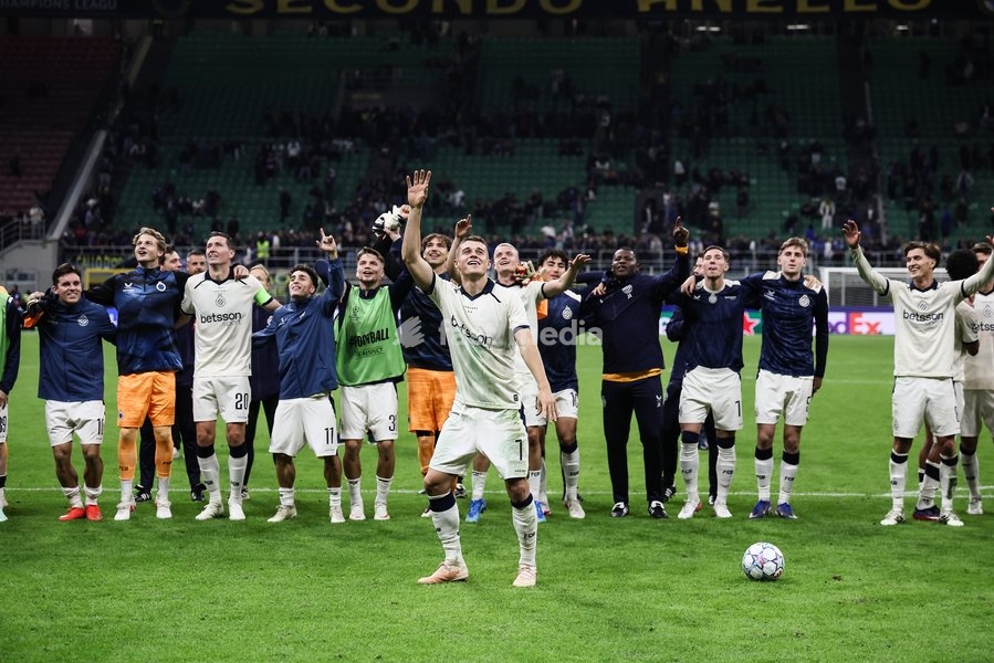 Club's players celebrate after a soccer game between Italian Inter Milan and Belgian Club Brugge KV, Tuesday 13 October 2026 in Milan, Italy, on day 2 of the UEFA Champions League league phase