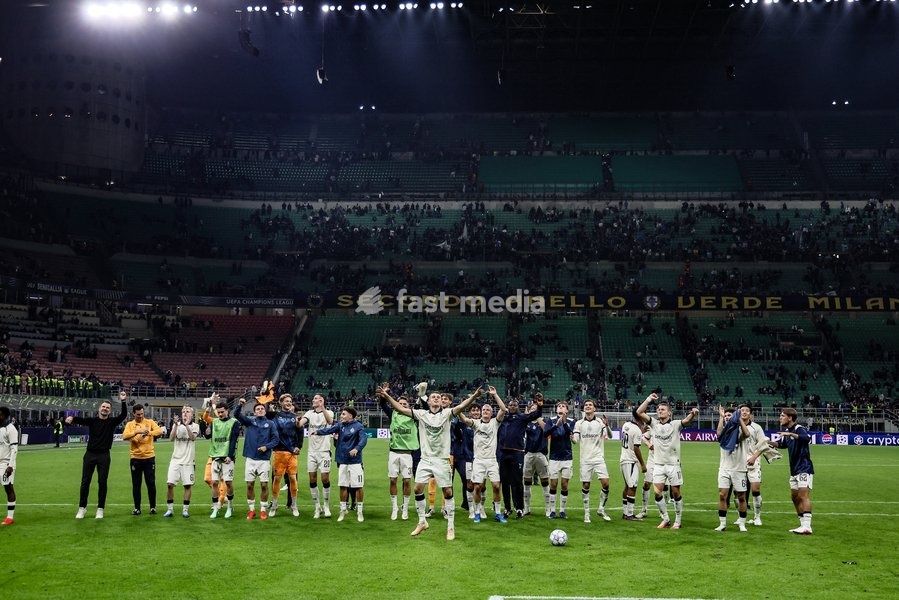 Club's players celebrate after a soccer game between Italian Inter Milan and Belgian Club Brugge KV, Tuesday 13 October 2026 in Milan, Italy, on day 2 of the UEFA Champions League league phase