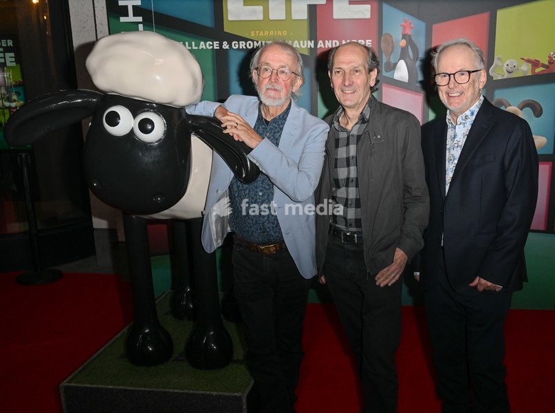 Nick Parks and Sir Peter lord Peter Lord, David Sproxton and Nick Park from Aardman at 'Larger Than Life Starring Wallace & Gromit, Shaun and More' world premiere, Lightroom, London, UK - 13 Oct 2026 at LightRoom, UK 13/10/2026