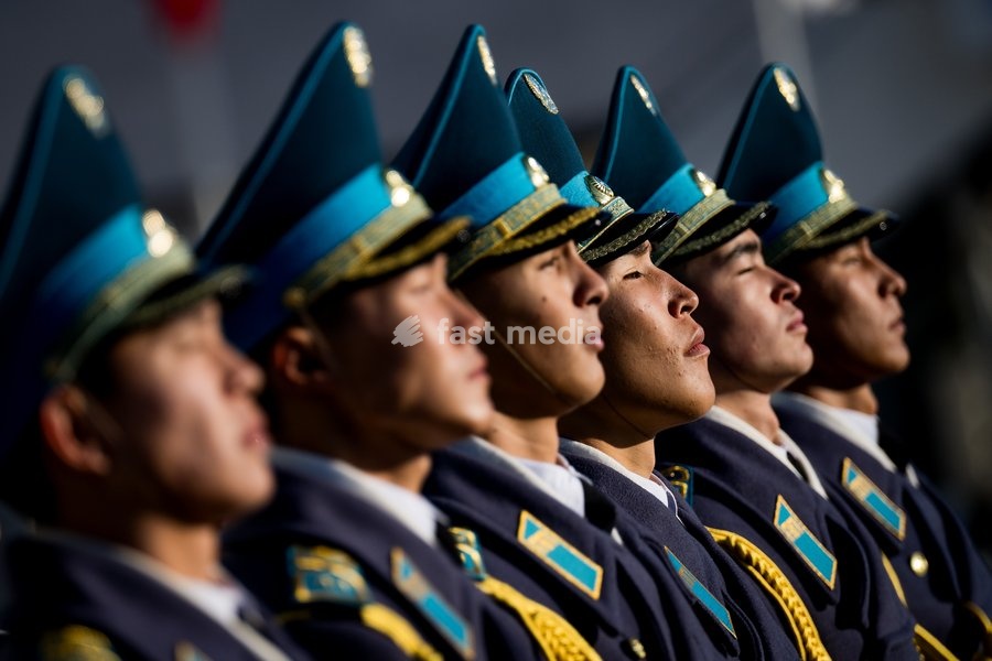 The guard of honour pictured before the farewell ceremony and departure with the governmental aircraft from Astana Airport to Almaty Airport the official state visit of the Belgian King and Queen to Kazakhstan, on Wednesday 14 October 2026. The first State Visit of Belgium's royal couple in central…