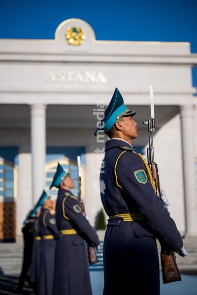 The guard of honour pictured before the farewell ceremony and departure with the governmental aircraft from Astana Airport to Almaty Airport the official state visit of the Belgian King and Queen to Kazakhstan, on Wednesday 14 October 2026. The first State Visit of Belgium's royal couple in central…