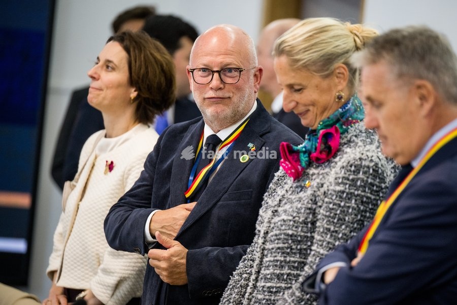 Minister of Climate and Mobility Jean-Luc Crucke (2nd L) pictured at the official state visit of the Belgian King and Queen to Kazakhstan, on Wednesday 14 October 2026. The first State Visit of Belgium's royal couple in central Asia from 11 to 14 October 2026, aims to highlight bilateral…