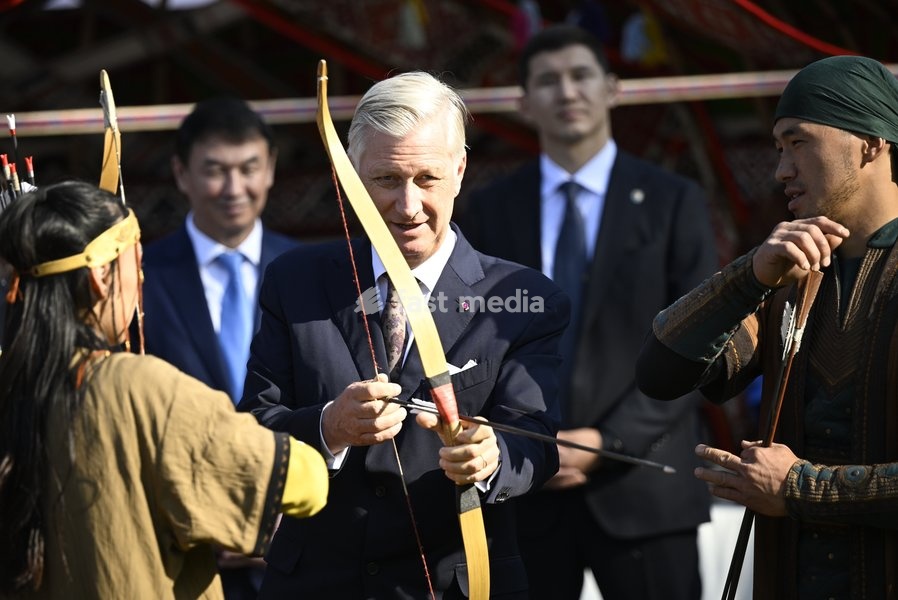 King Philippe - Filip of Belgium pictured during a Traditional Cultural Performance and lunch at the Haragun Country Resort, part of the official state visit of the Belgian King and Queen to Kazakhstan, on Wednesday 14 October 2026. The first State Visit of Belgium's royal couple in central Asia…