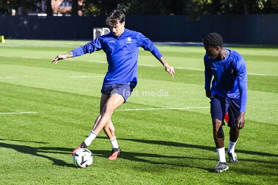 Gent's Tiago Araujo pictured in action during a training session of Belgian soccer team KAA Gent, Wednesday 14 October 2026 in Gent. The team is preparing for the opening match of the UEFA Conference League league phase against Danish Aarhus GF tomorrow