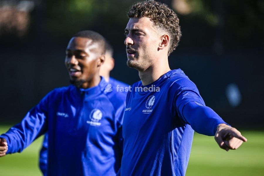 Gent's Mathias Delorge pictured during a training session of Belgian soccer team KAA Gent, Wednesday 14 October 2026 in Gent. The team is preparing for the opening match of the UEFA Conference League league phase against Danish Aarhus GF tomorrow