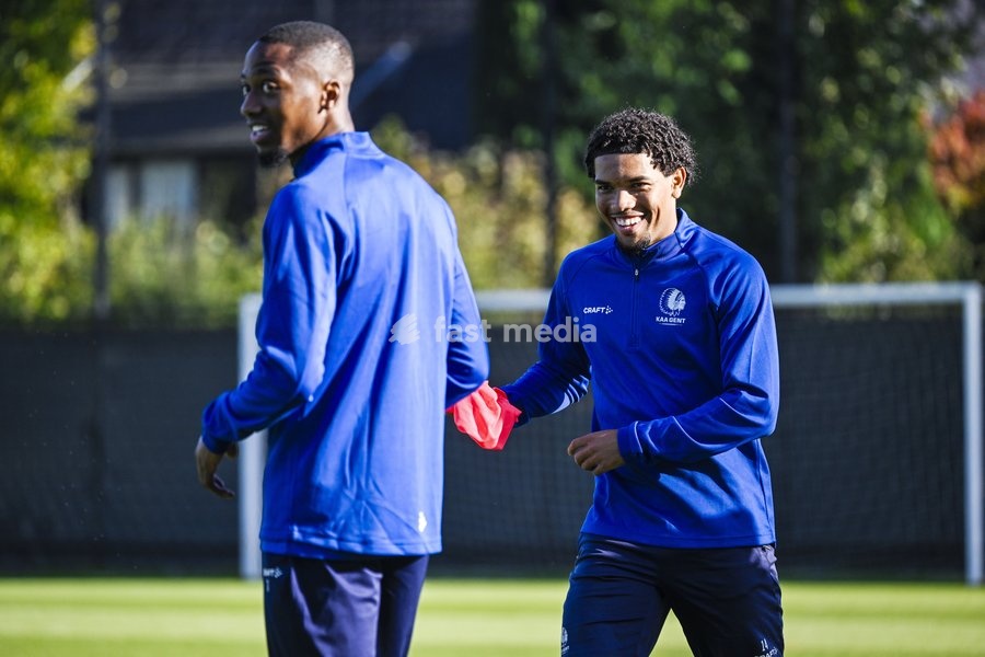 Gent's Kyrell Wilson pictured during a training session of Belgian soccer team KAA Gent, Wednesday 14 October 2026 in Gent. The team is preparing for the opening match of the UEFA Conference League league phase against Danish Aarhus GF tomorrow