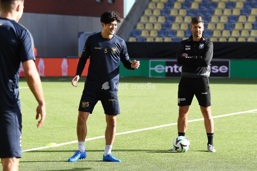 STVV's Shogo Taniguchi pictured during a training session of Belgian soccer team Sint-Truidense VV, Wednesday 14 October 2026 in Sint-Truiden. The team is preparing for the opening match of the UEFA Conference League league phase against Georgian FC Iberia 1999 Tbilisi tomorrow