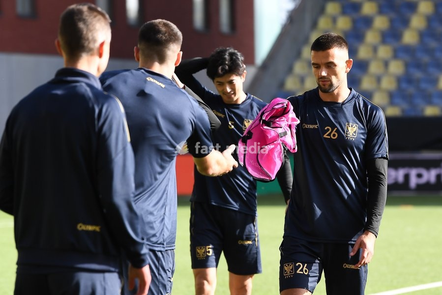 STVV's Visar Musliu pictured during a training session of Belgian soccer team Sint-Truidense VV, Wednesday 14 October 2026 in Sint-Truiden. The team is preparing for the opening match of the UEFA Conference League league phase against Georgian FC Iberia 1999 Tbilisi tomorrow
