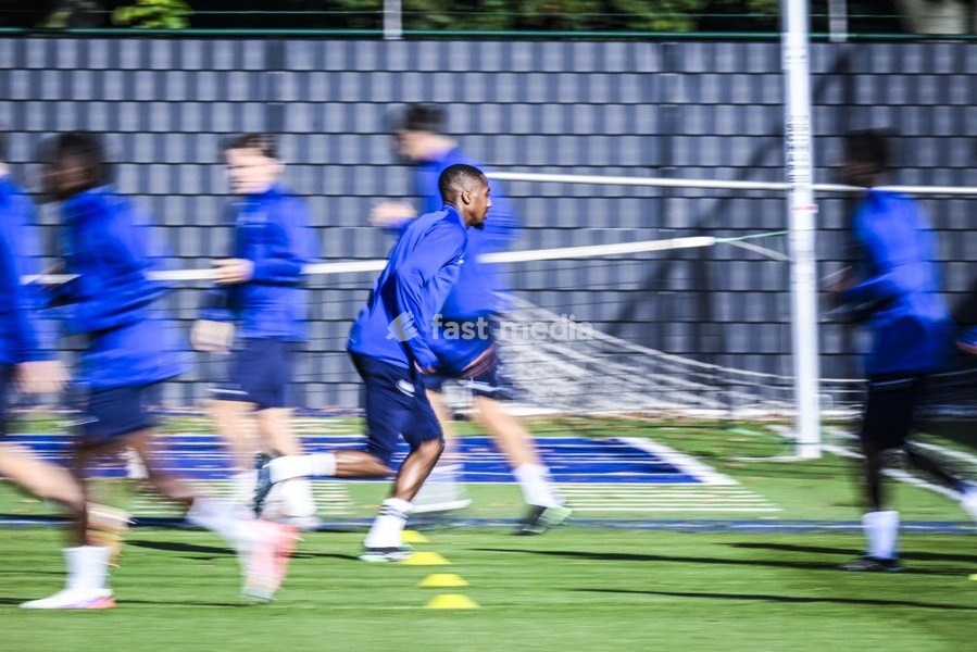Gent's Michel-Ange Sumai Balikwisha pictured in action during a training session of Belgian soccer team KAA Gent, Wednesday 14 October 2026 in Gent. The team is preparing for the opening match of the UEFA Conference League league phase against Danish Aarhus GF tomorrow