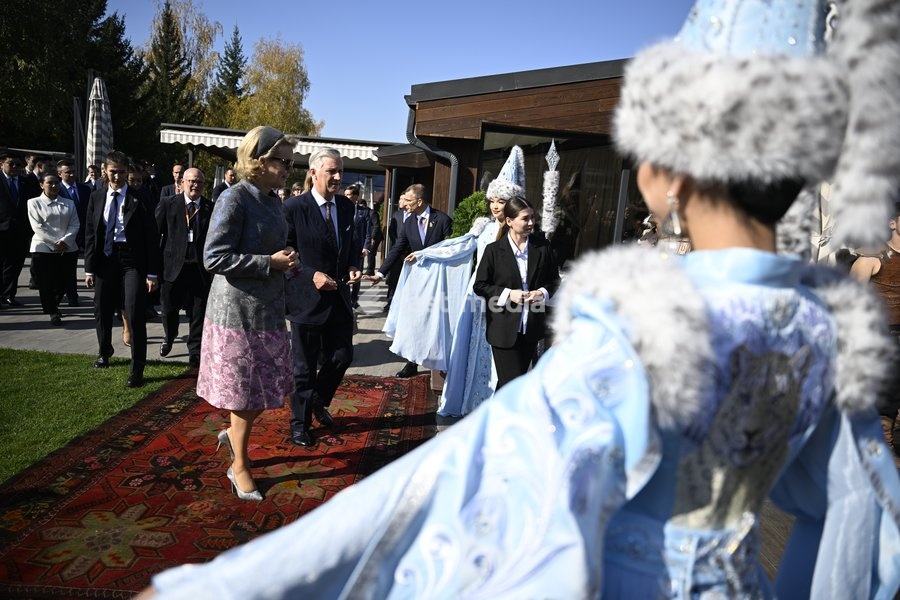 Queen Mathilde of Belgium and King Philippe - Filip pictured during a Traditional Cultural Performance and lunch at the Haragun Country Resort, part of the official state visit of the Belgian King and Queen to Kazakhstan, on Wednesday 14 October 2026. The first State Visit of Belgium's royal couple…