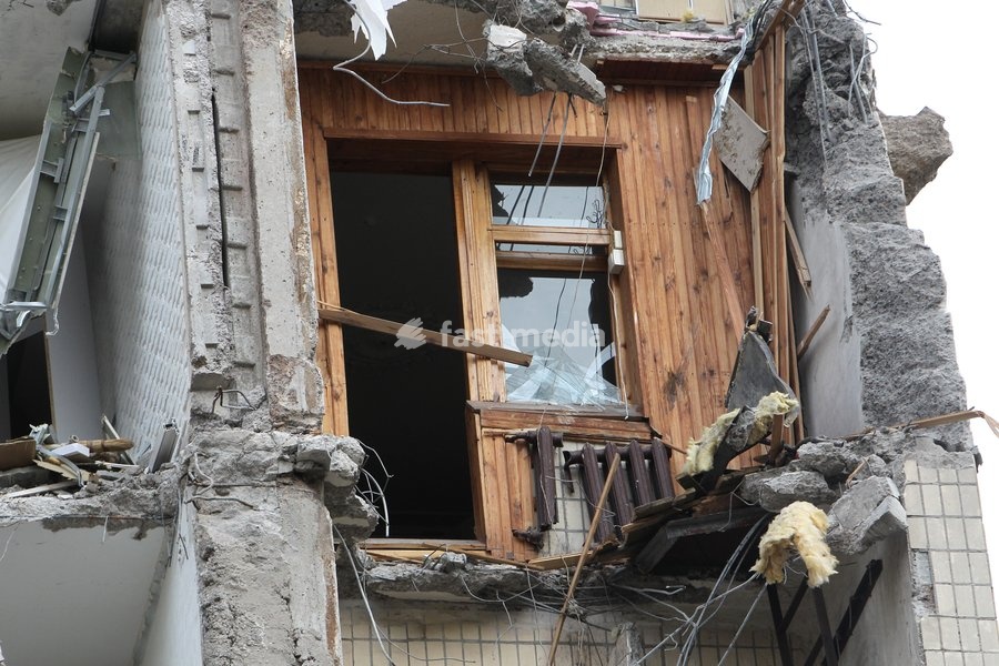 The aftermath of a Russian drone attack on a nine-story residential building overnight on November 7-8, 2025, Dnipro, Ukraine, on October 13, 2026. During the attack, a Russian strike drone hit the first entrance section of the building at 46 Heroiv Avenue. Three people were killed and 13 others…