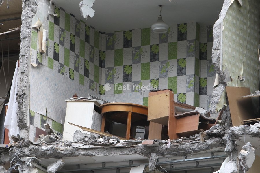 Furniture inside one of the apartments of a nine-story residential building damaged by a Russian drone strike overnight on November 7-8, 2025, Dnipro, Ukraine, on October 13, 2026. A Russian attack drone struck the first entrance section of the building at 46 Heroiv Avenue. The attack killed three…