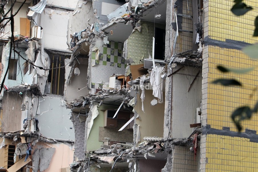 The aftermath of a Russian drone attack on a nine-story residential building overnight on November 7-8, 2025, Dnipro, Ukraine, on October 13, 2026. During the attack, a Russian strike drone hit the first entrance section of the nine-story building at 46 Heroiv Avenue. Three people were killed and…