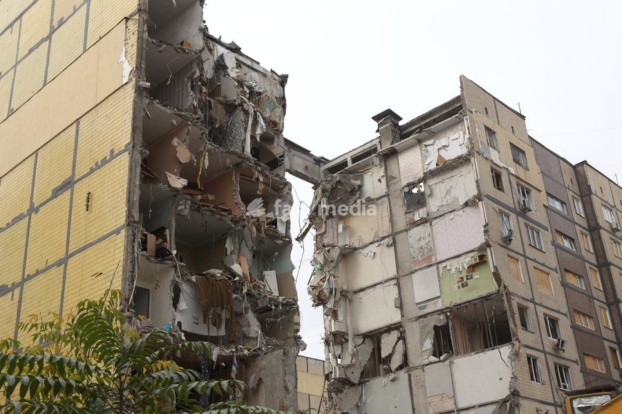 A nine-story residential building damaged in a Russian drone attack overnight on November 7-8, 2025, Dnipro, Ukraine, on October 13, 2026. Overnight on November 7-8, 2025, a Russian attack drone struck the first entrance section of the building at 46 Heroiv Avenue. Three people were killed and 13…