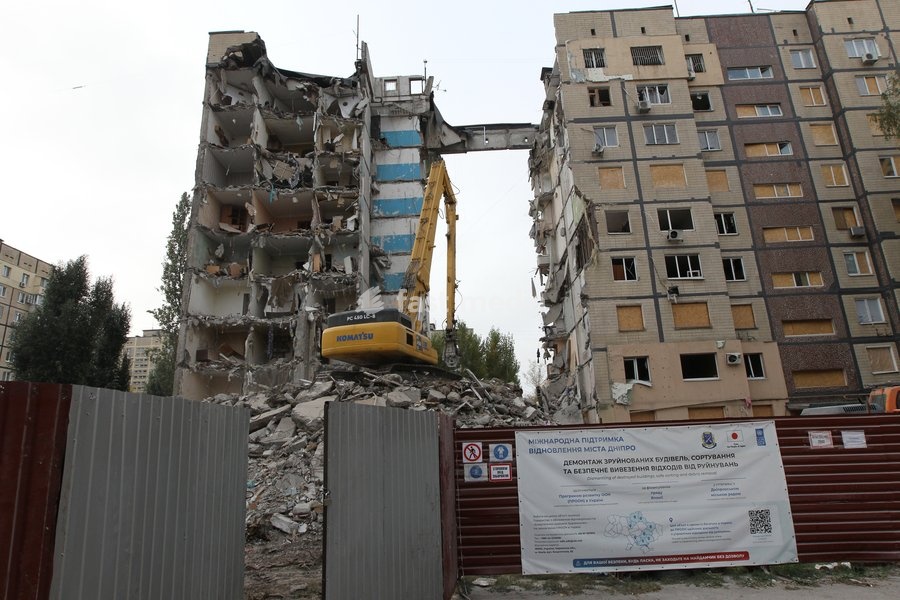 An excavator works during the dismantling of a section of a nine-story residential building damaged in a Russian drone attack overnight on November 7-8, 2025, in Dnipro, Ukraine, on October 13, 2026. Overnight on November 7-8, 2025, a Russian attack drone struck the first section of the nine-story…