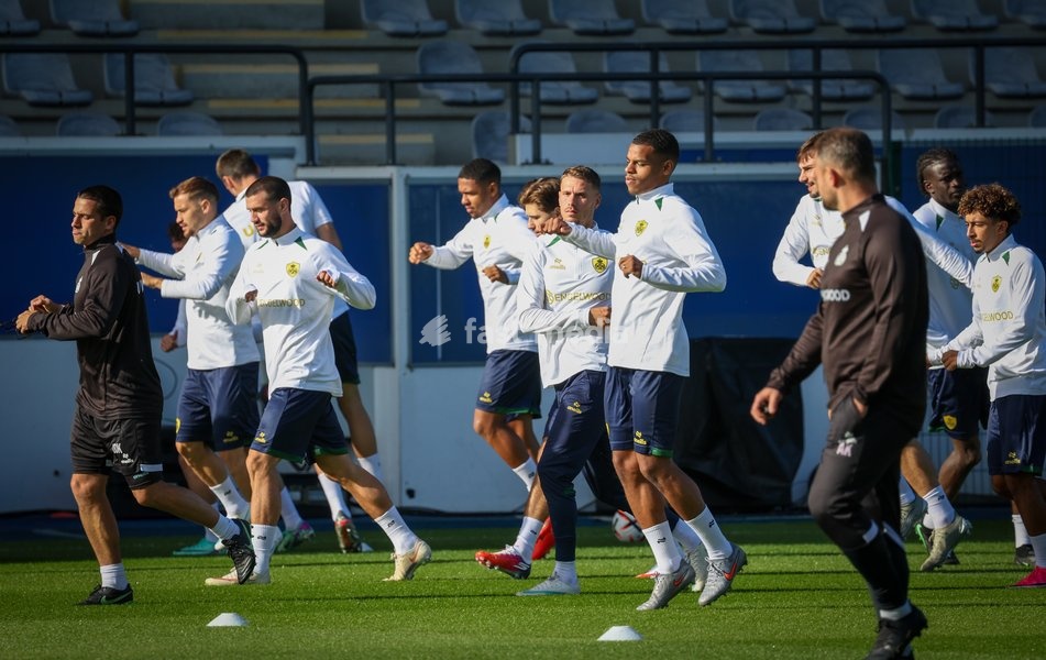 Union's players pictured during a training session of Belgian soccer team Royale Union Saint-Gilloise, Wednesday 14 October 2026 in Leuven. The team is preparing for the 2nd match of the UEFA Europa League league phase against Spanish Real Sociedad tomorrow