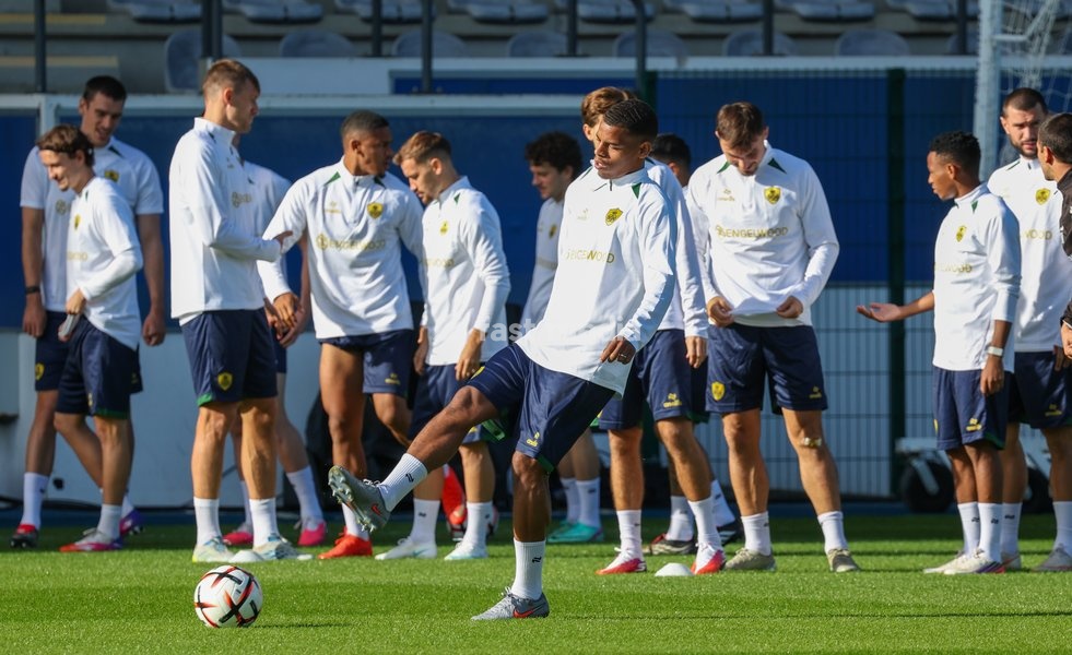 Union's players pictured during a training session of Belgian soccer team Royale Union Saint-Gilloise, Wednesday 14 October 2026 in Leuven. The team is preparing for the 2nd match of the UEFA Europa League league phase against Spanish Real Sociedad tomorrow
