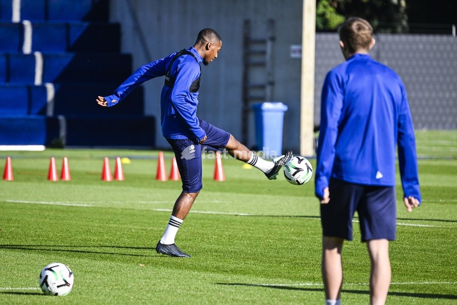 Gent's Michel-Ange Sumai Balikwisha pictured in action during a training session of Belgian soccer team KAA Gent, Wednesday 14 October 2026 in Gent. The team is preparing for the opening match of the UEFA Conference League league phase against Danish Aarhus GF tomorrow
