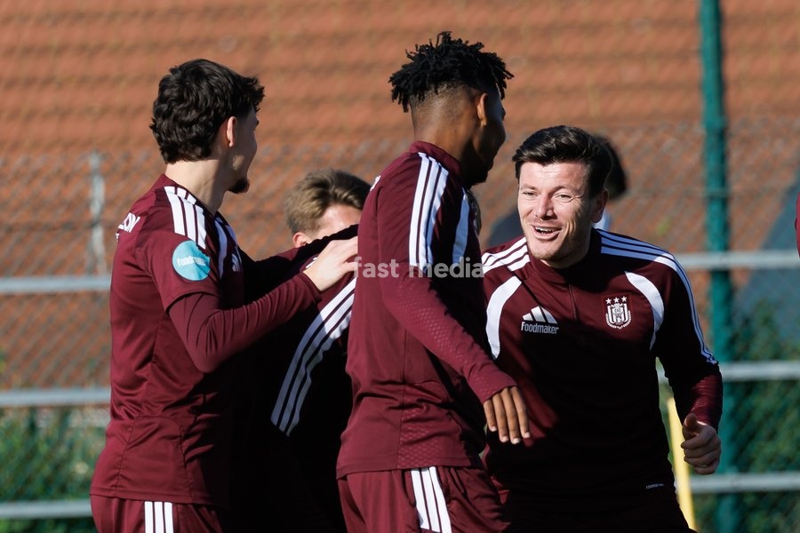 Anderlecht's Giulian Biancone pictured in action during a training session of Belgian soccer team RSC Anderlecht, Wednesday 14 October 2026 in Brussels. The team is preparing for the second match of the UEFA Europa League league phase against Croatian GNK Dinamo Zagreb tomorrow