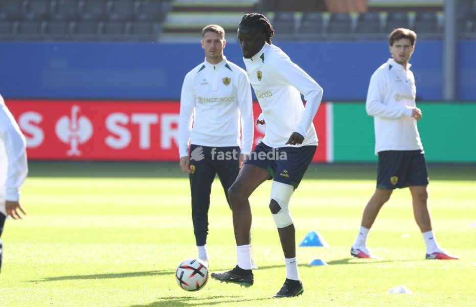 Union's Massire Sylla pictured during a training session of Belgian soccer team Royale Union Saint-Gilloise, Wednesday 14 October 2026 in Leuven. The team is preparing for the 2nd match of the UEFA Europa League league phase against Spanish Real Sociedad tomorrow