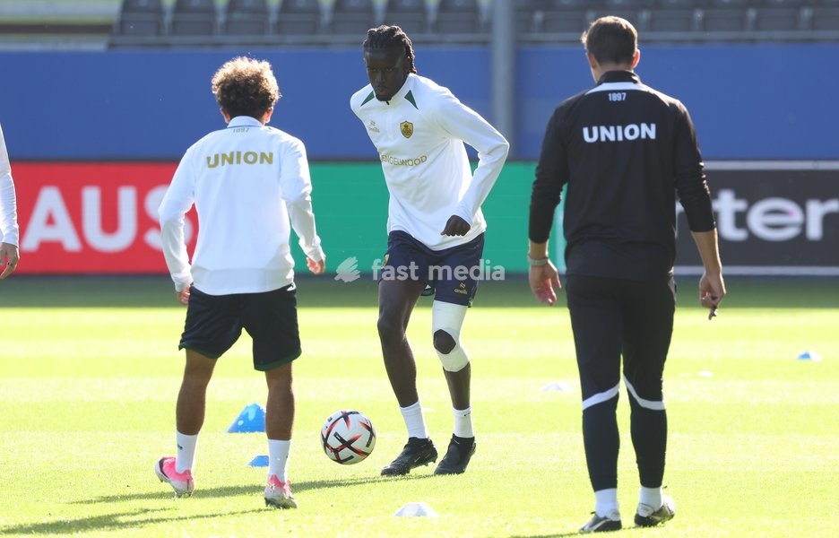 Union's Massire Sylla pictured during a training session of Belgian soccer team Royale Union Saint-Gilloise, Wednesday 14 October 2026 in Leuven. The team is preparing for the 2nd match of the UEFA Europa League league phase against Spanish Real Sociedad tomorrow