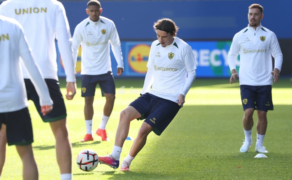 Union's Kamiel Van De Perre pictured during a training session of Belgian soccer team Royale Union Saint-Gilloise, Wednesday 14 October 2026 in Leuven. The team is preparing for the 2nd match of the UEFA Europa League league phase against Spanish Real Sociedad tomorrow