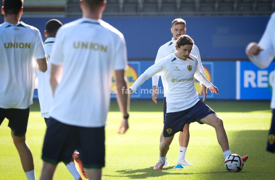 Union's Kamiel Van De Perre pictured during a training session of Belgian soccer team Royale Union Saint-Gilloise, Wednesday 14 October 2026 in Leuven. The team is preparing for the 2nd match of the UEFA Europa League league phase against Spanish Real Sociedad tomorrow