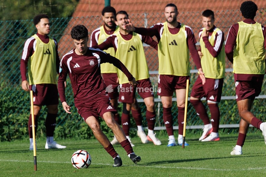 Anderlecht's Tristan Degreef pictured in action at pictured in action during a training session of Belgian soccer team RSC Anderlecht, Wednesday 14 October 2026 in Brussels. The team is preparing for the second match of the UEFA Europa League league phase against Croatian GNK Dinamo Zagreb tomorrow