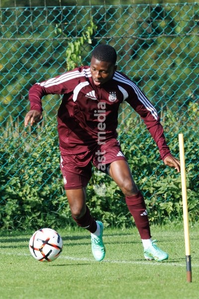 Anderlecht's Romeo Amane pictured in action during a training session of Belgian soccer team RSC Anderlecht, Wednesday 14 October 2026 in Brussels. The team is preparing for the second match of the UEFA Europa League league phase against Croatian GNK Dinamo Zagreb tomorrow