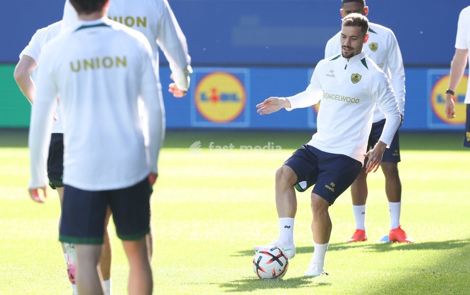 Union’s Darius Olaru pictured during a training session of Belgian soccer team Royale Union Saint-Gilloise, Wednesday 14 October 2026 in Leuven. The team is preparing for the 2nd match of the UEFA Europa League league phase against Spanish Real Sociedad tomorrow