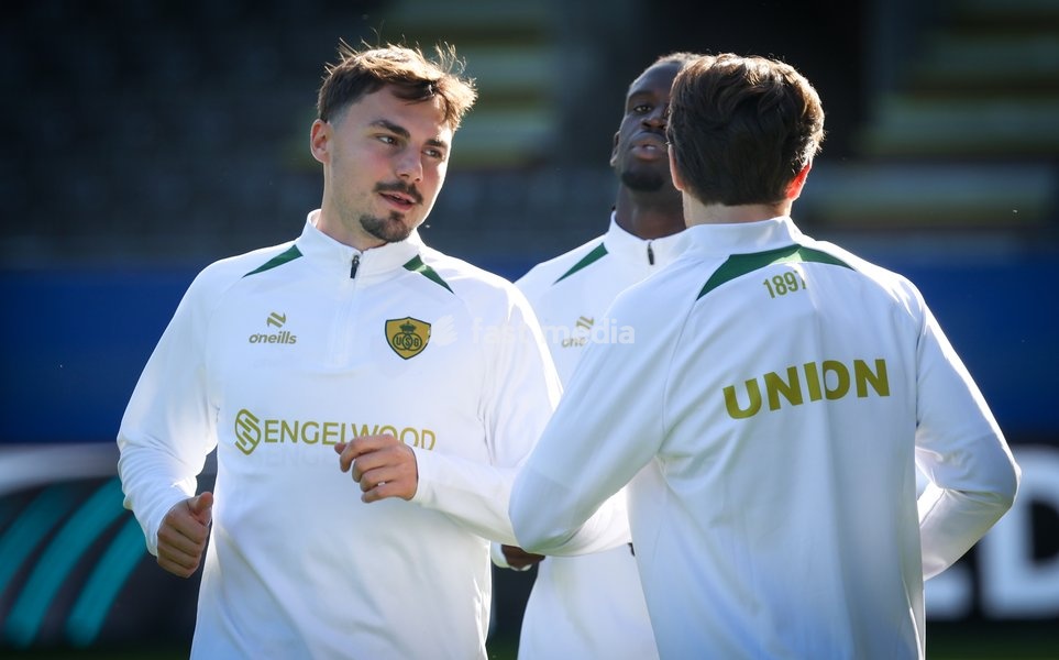 Union's Mateo Biondic pictured during a training session of Belgian soccer team Royale Union Saint-Gilloise, Wednesday 14 October 2026 in Leuven. The team is preparing for the 2nd match of the UEFA Europa League league phase against Spanish Real Sociedad tomorrow