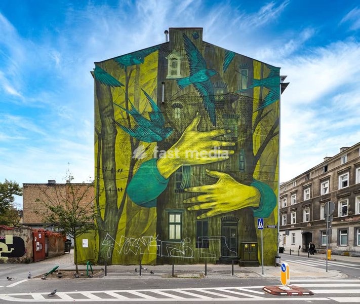 Wall painting in the old part of Poznan, Poland