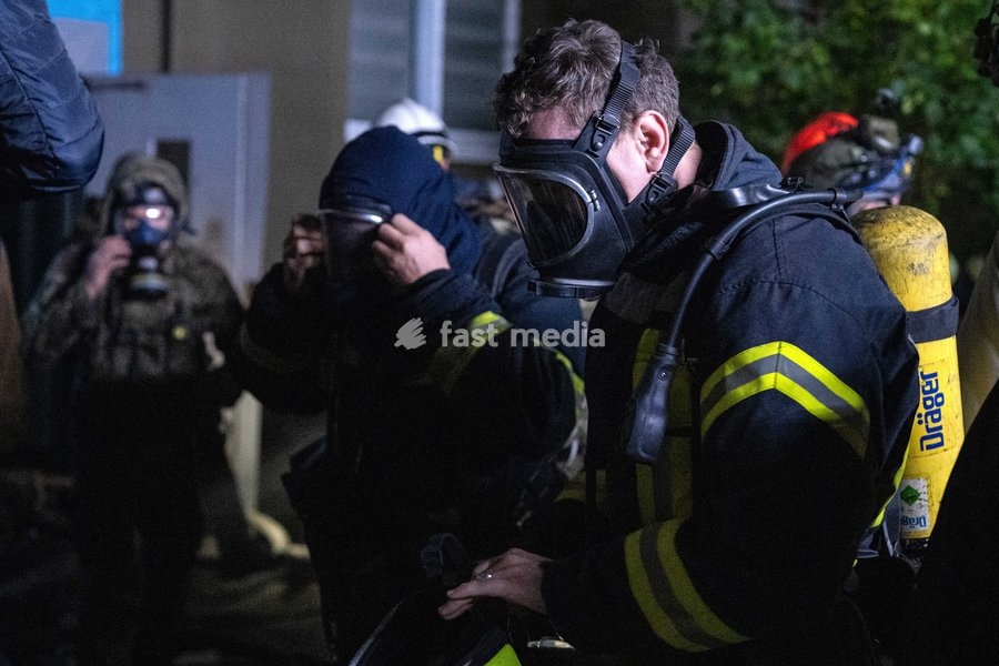 Rescuers work at the site of a Russian missile strike on a nine-story residential building in Kyiv’s Desnianskyi district, Ukraine, on October 14, 2026. Russia launched a massive ballistic missile attack on the capital. Three women were killed and 19 people were injured in the Desnianskyi district,…