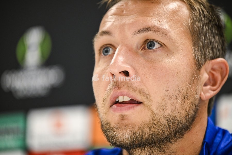 Gent's goalkeeper Davy Roef pictured during a press conference of Belgian soccer team KAA Gent, Wednesday 14 October 2026 in Gent. The team is preparing for the opening match of the UEFA Conference League league phase against Danish Aarhus GF tomorrow